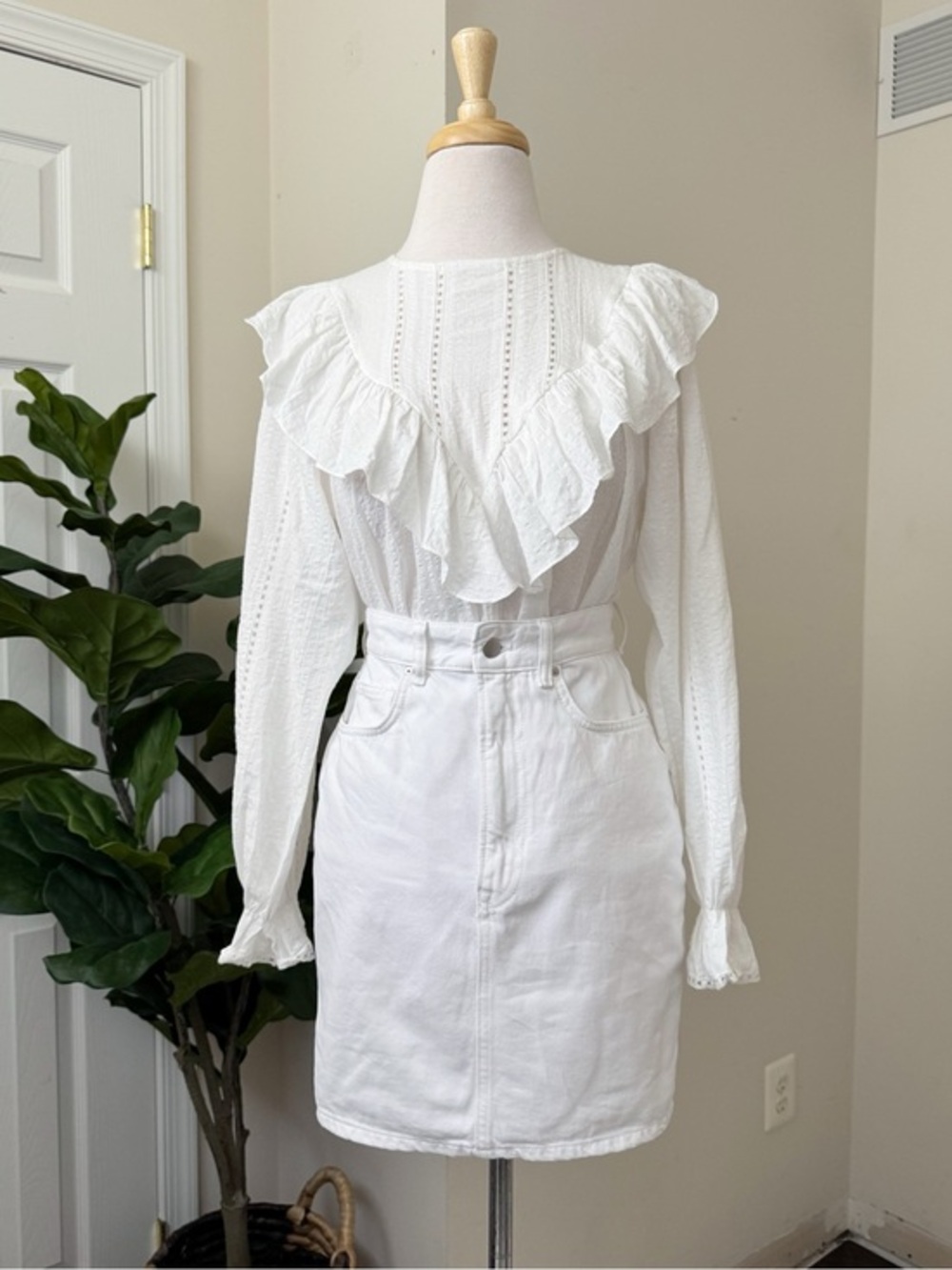 H&M White Denim Mini Skirt - Clean A-Line